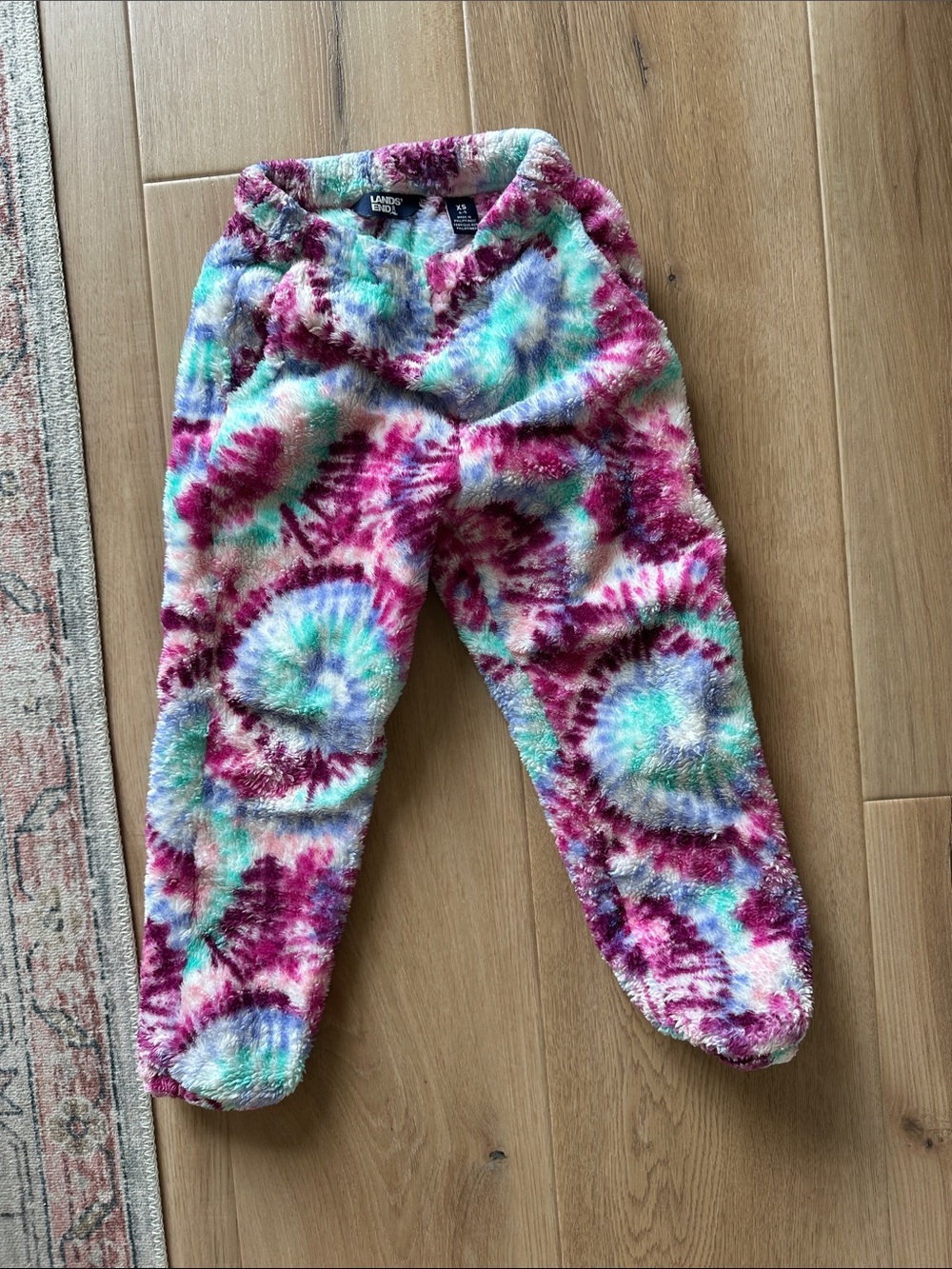 Lands' End Girls' Tie-Dye Plush Joggers - Magenta Teal Purple